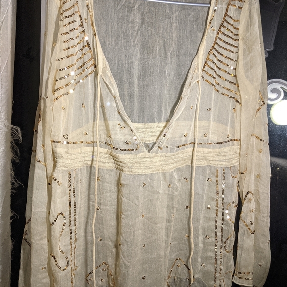 Boho Sheer gold silk embellished long sleeve top - Picture 10 of 10